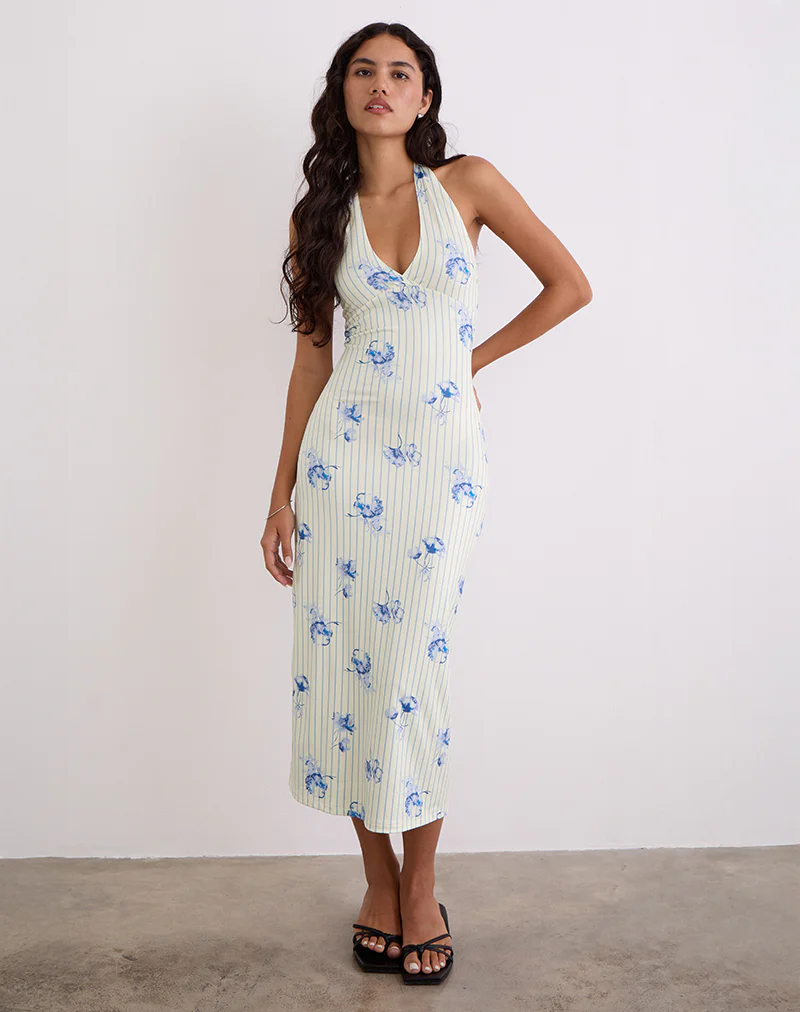 Fadwa Midi Dress in Floral Stripe Cream - Image 2