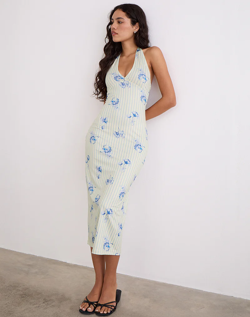 Fadwa Midi Dress in Floral Stripe Cream - Image 3