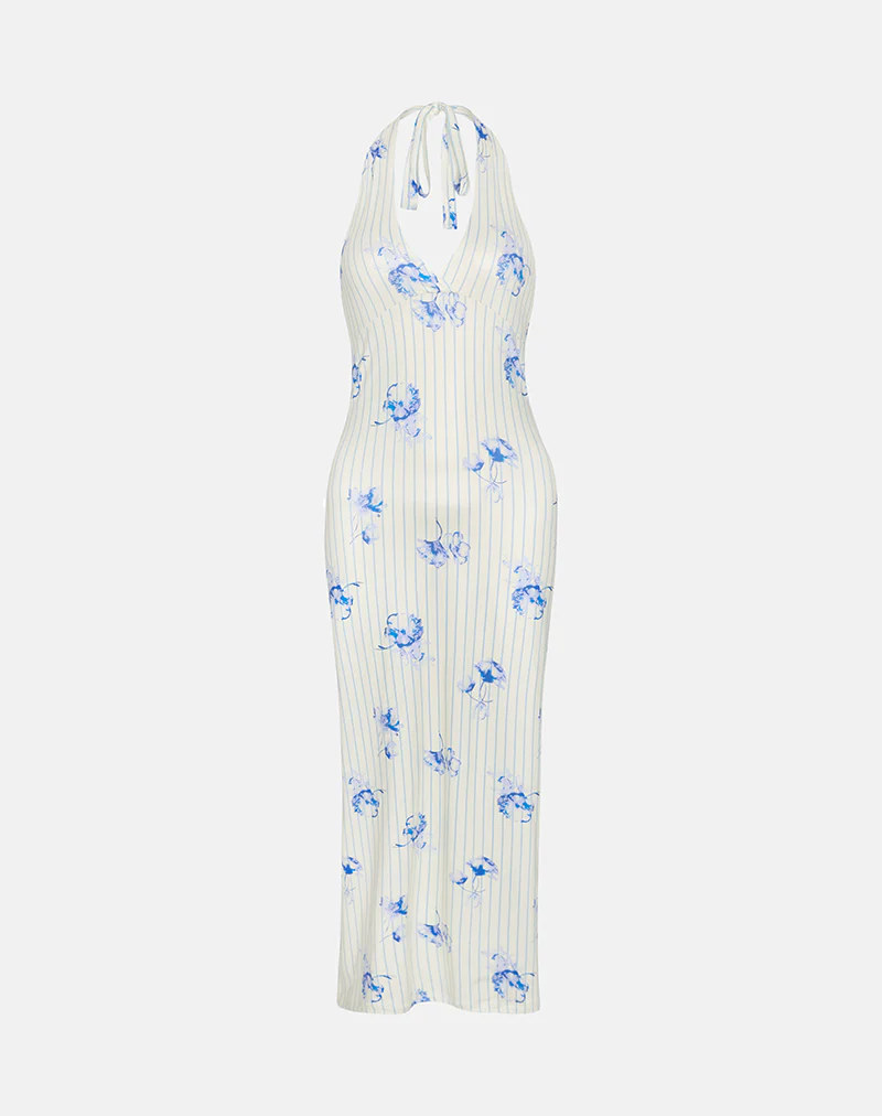 Fadwa Midi Dress in Floral Stripe Cream - Image 5