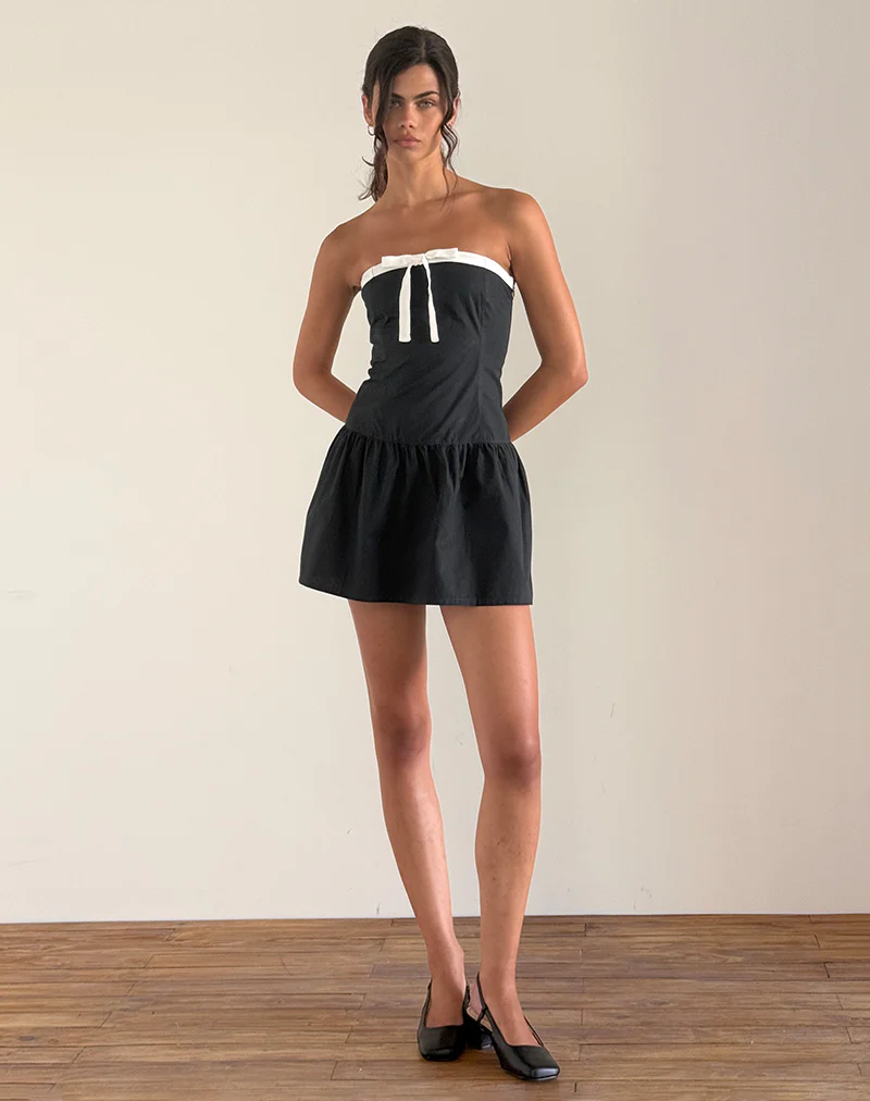 Faelas Mini Dress in Tap Shoe with Off White Bows - Image 4