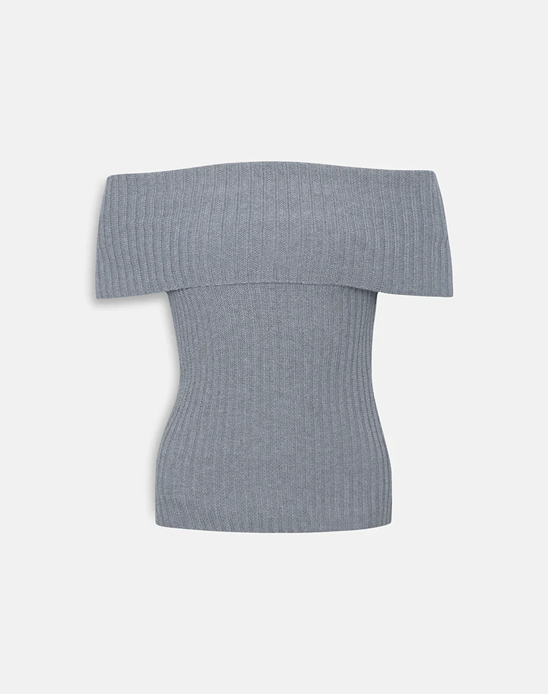 Fahari Foldover Top in Rib Knit Grey - Image 3