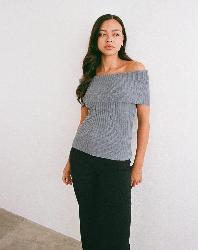 Fahari Foldover Top in Rib Knit Grey - Image 6