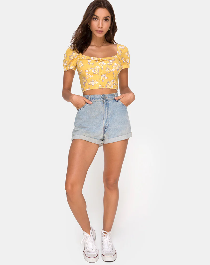 Fahrani Top in Rose Bunch Yellow - Image 4