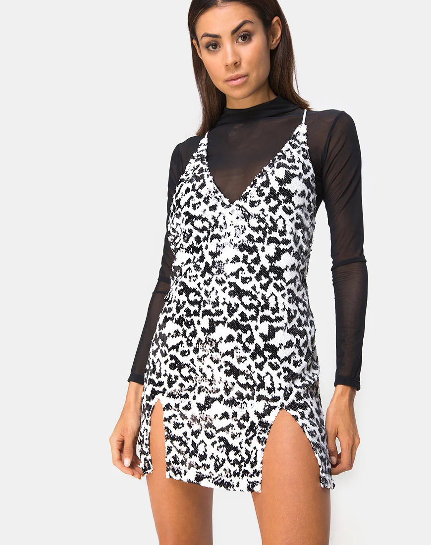 Faini Slip Dress in White Leopard Sequin - Image 4