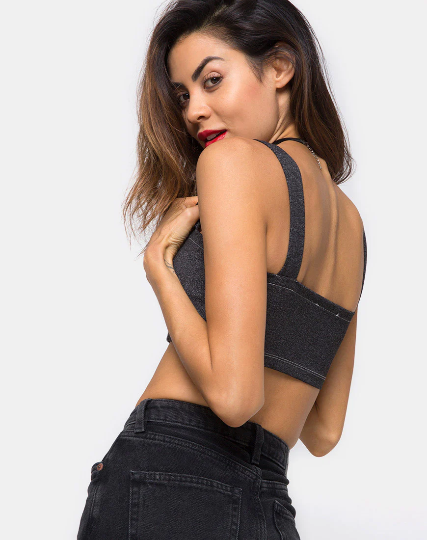 Fallon Crop Top in Denim Black - Image 2
