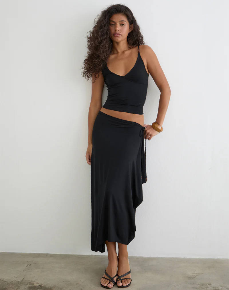 Fara Top with Beads in Jersey Black - Image 2