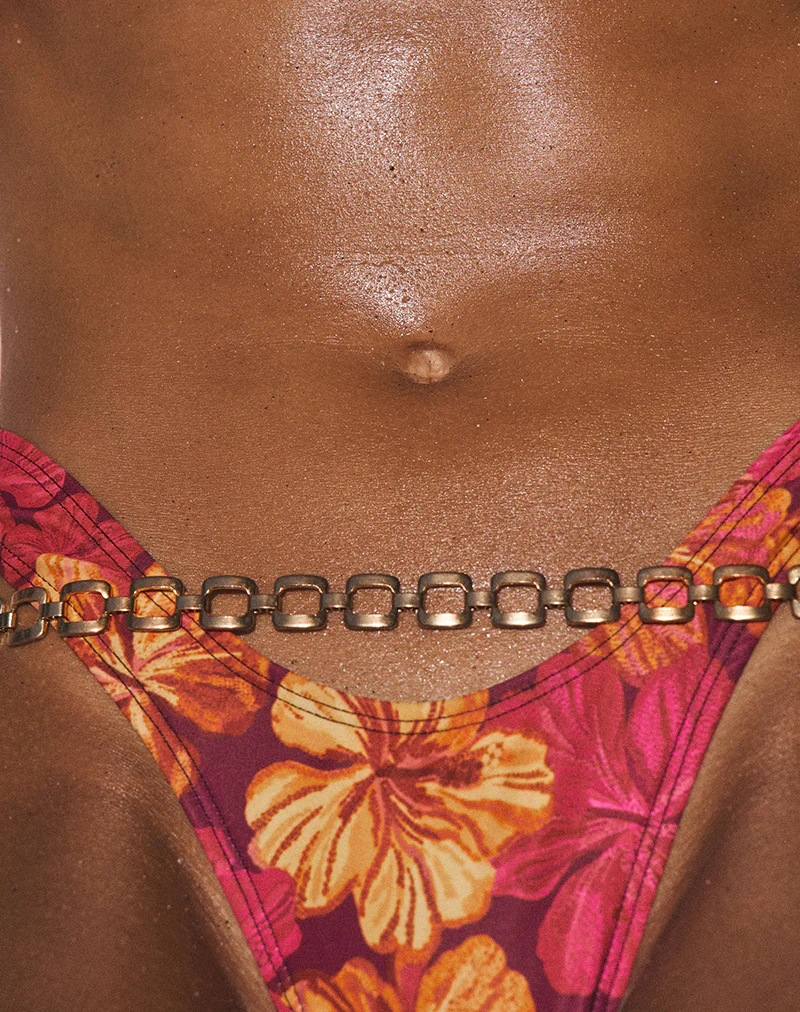 Farida Bikini Bottom in Sketchy Hibiscus Burgundy - Image 3