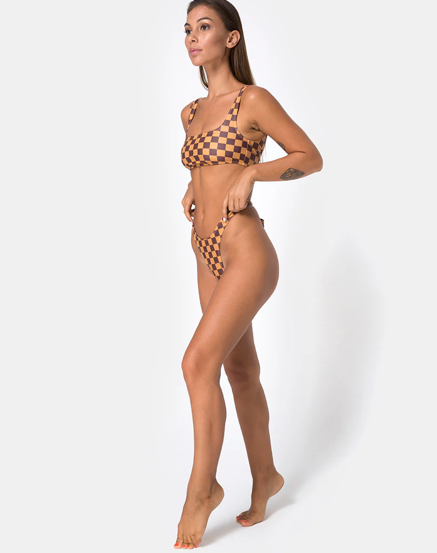 Farida Bikini Top in Mocha Checker - Image 4