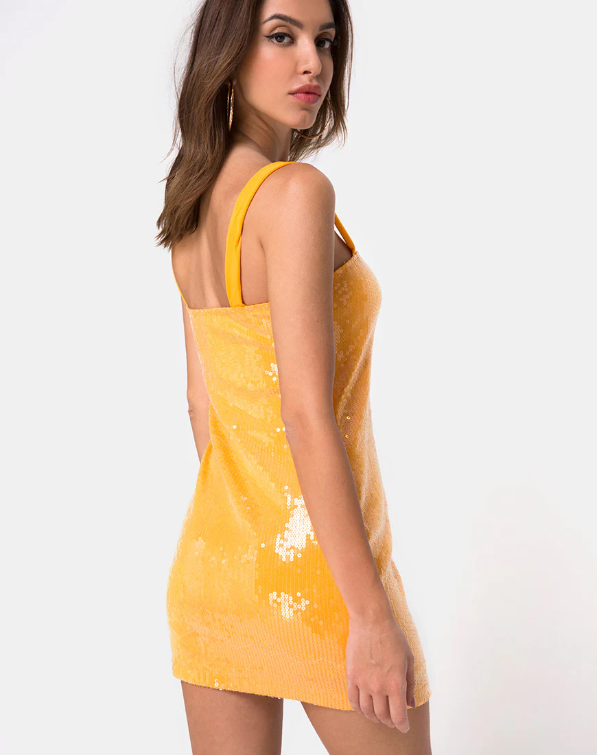 Farlie Bodycon Dress in Tangerine with Clear Sequin - Image 2
