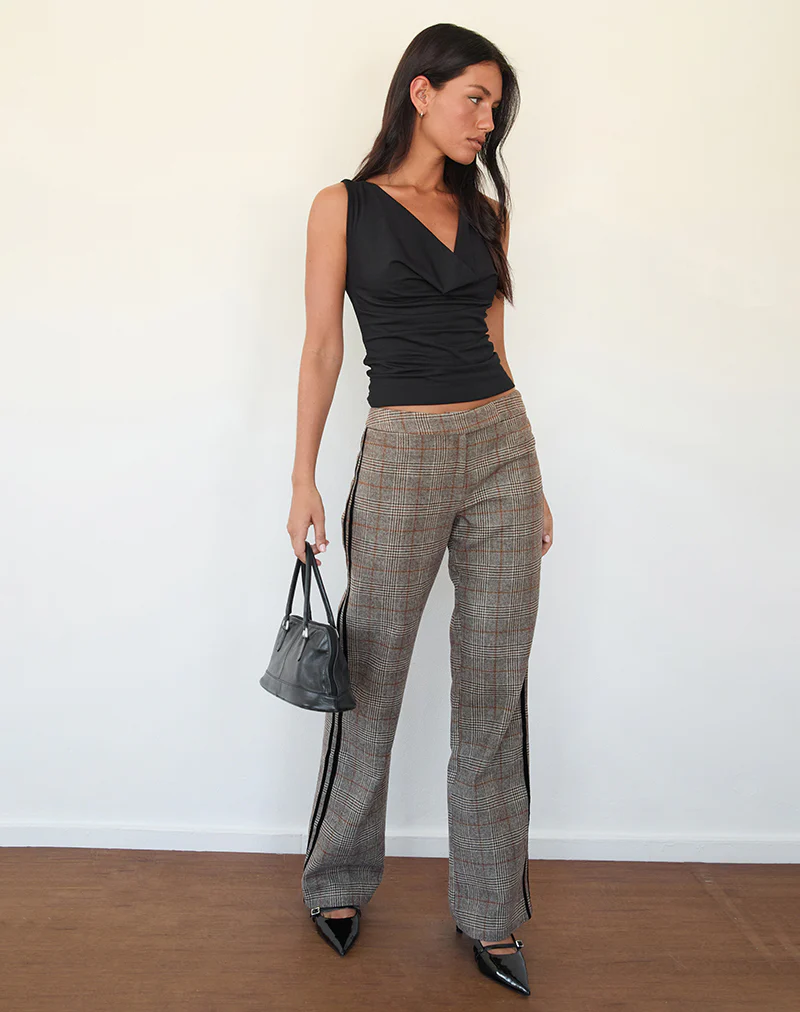 Fatina Trouser in Brown Check with Side Stripe - Image 2