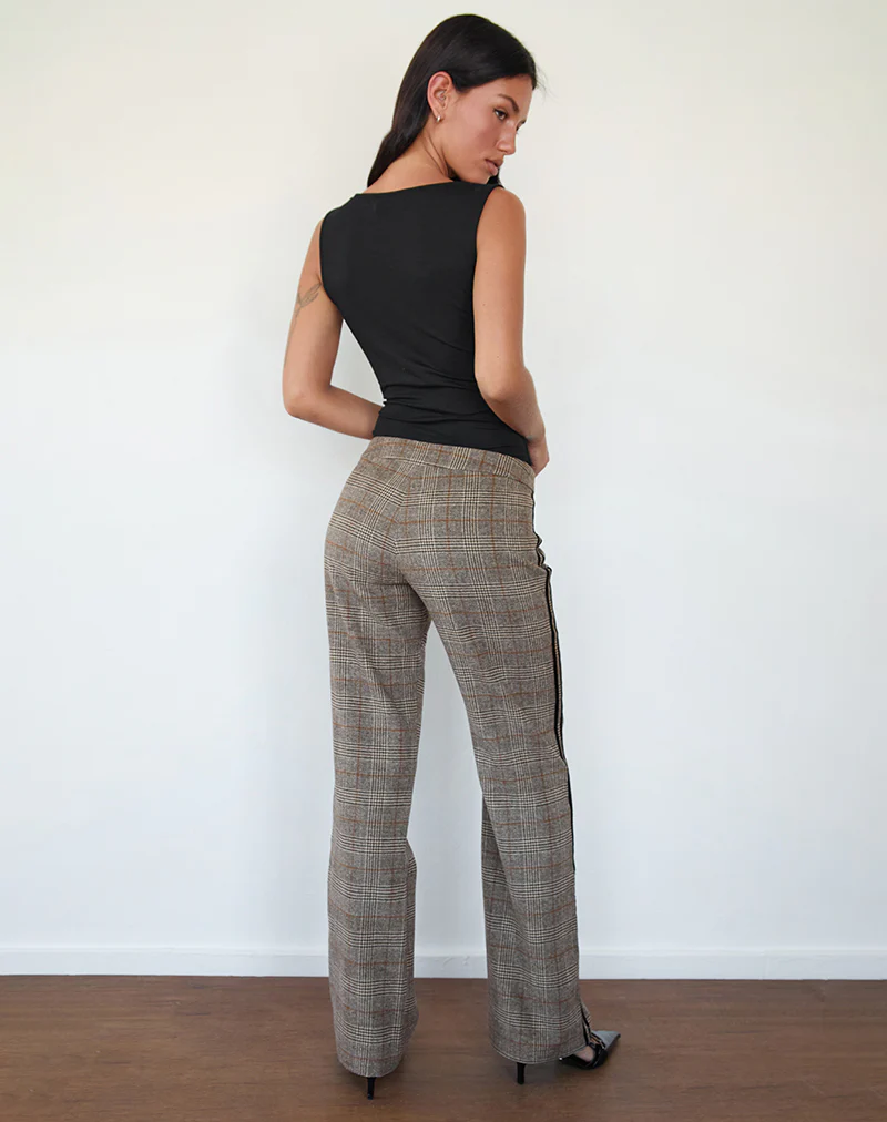 Fatina Trouser in Brown Check with Side Stripe - Image 3