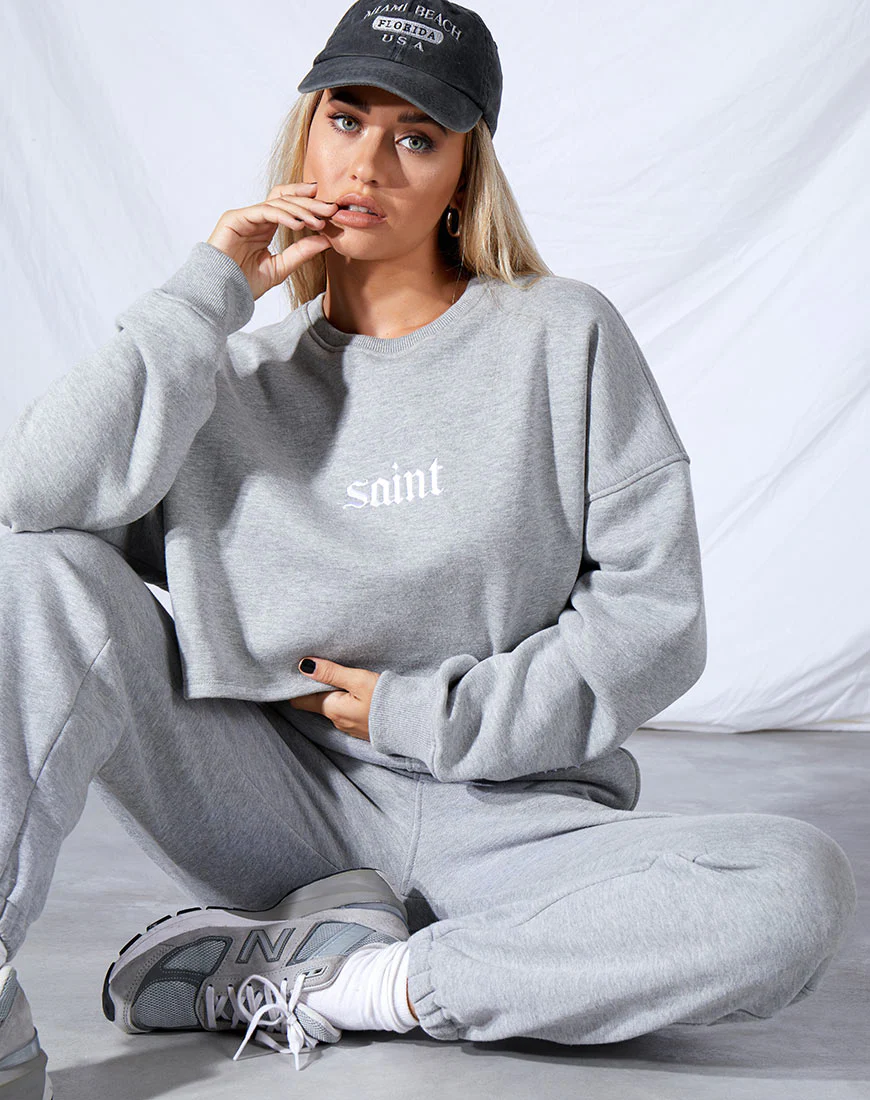 Fawly Crop Top in Grey Marl 'Saint' Embro - Image 2
