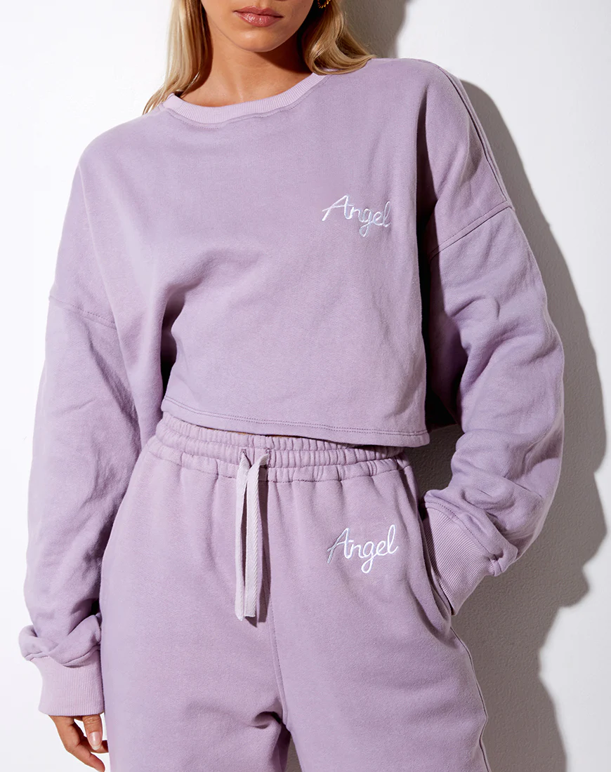 Fawly Crop Top in Violet 'Angel' Embro in White - Image 2