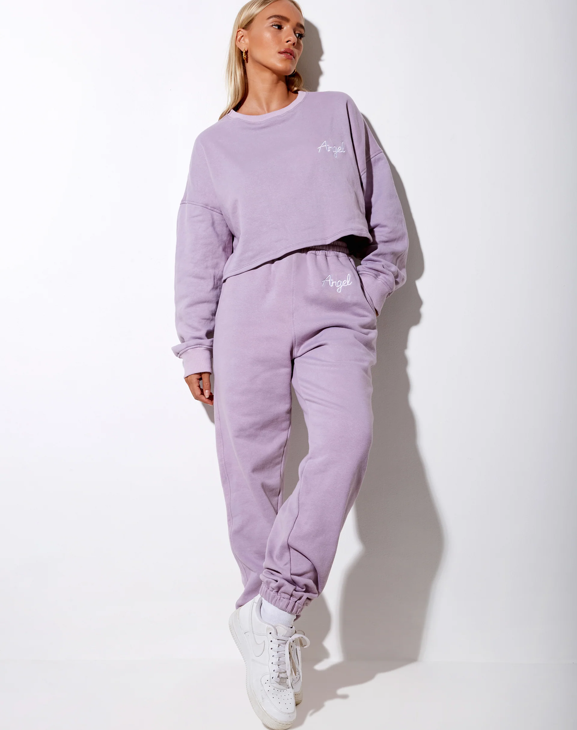 Fawly Crop Top in Violet 'Angel' Embro in White - Image 5