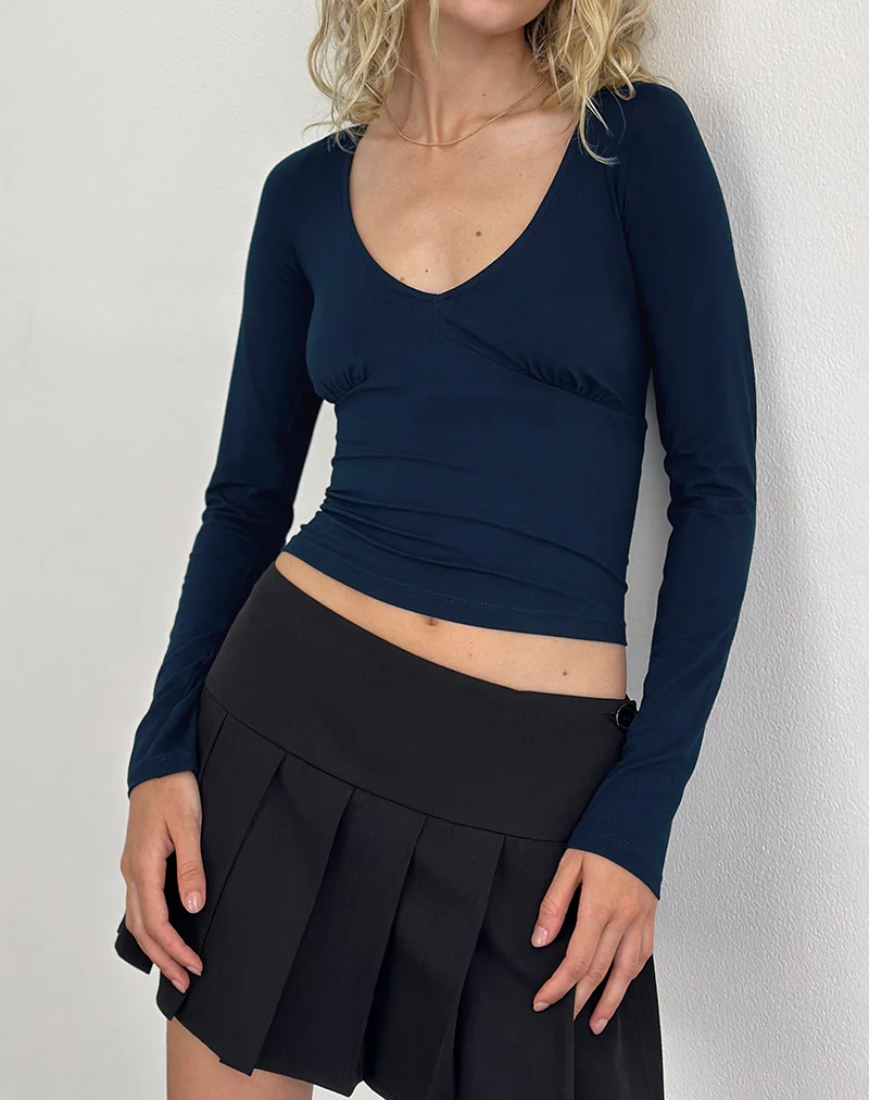 Faye Long Sleeve Top in Navy - Image 4