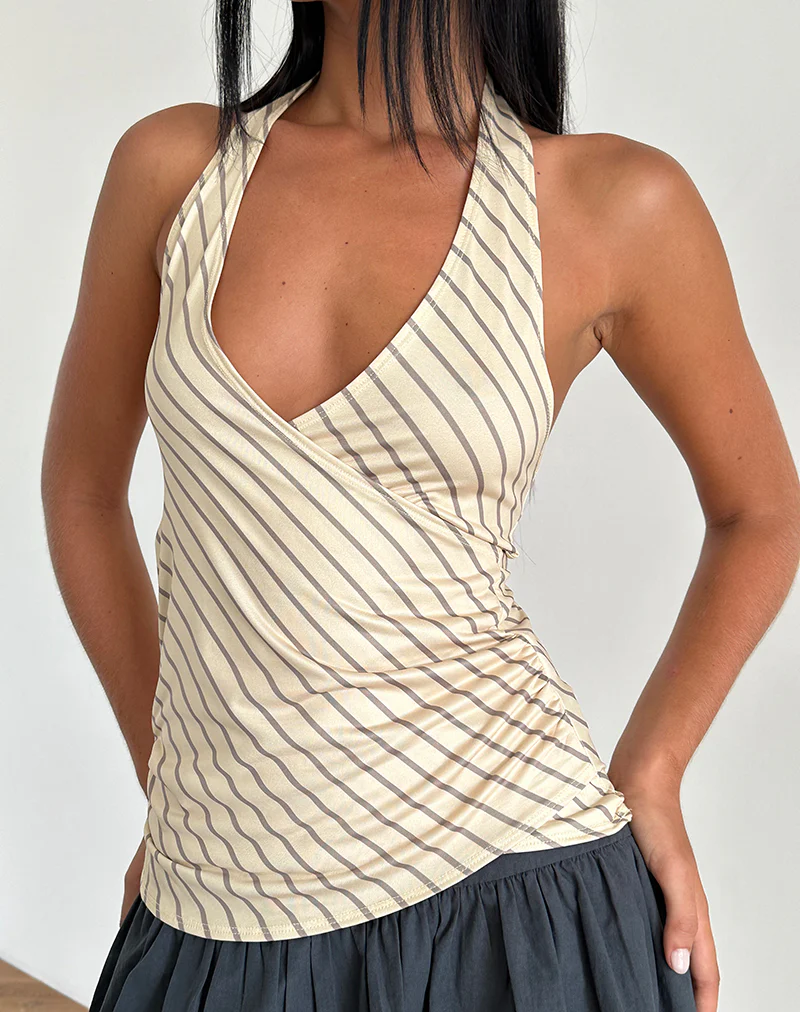 Fayez Slinky Top in Yellow Diagonal Stripe - Image 2