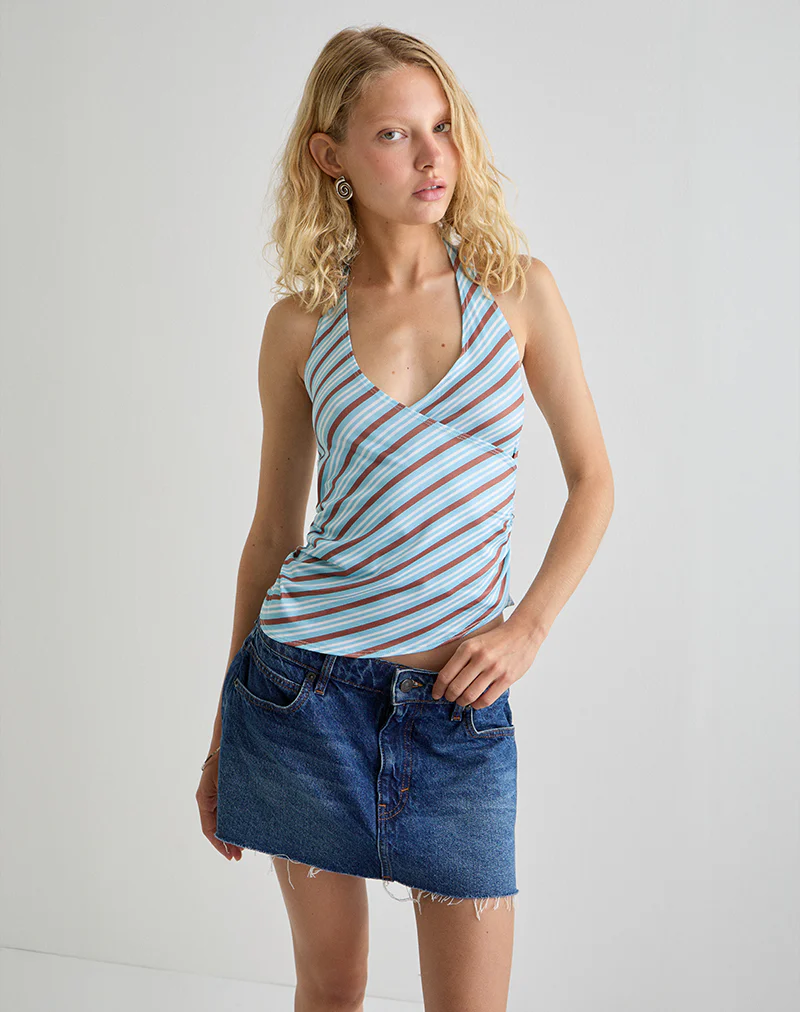 Fayez Slinky Top in Diagonal Striped Light Blue - Image 5