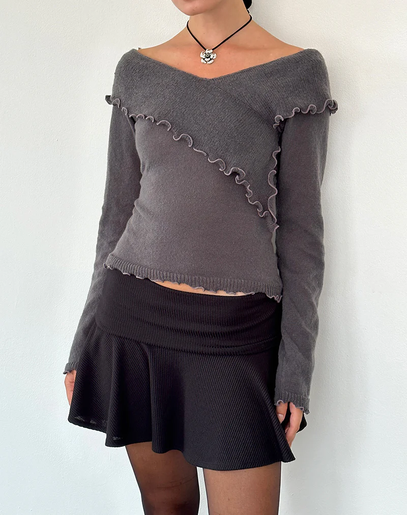 Febby Sheer Knit Jumper in Dark Charcoal - Image 2
