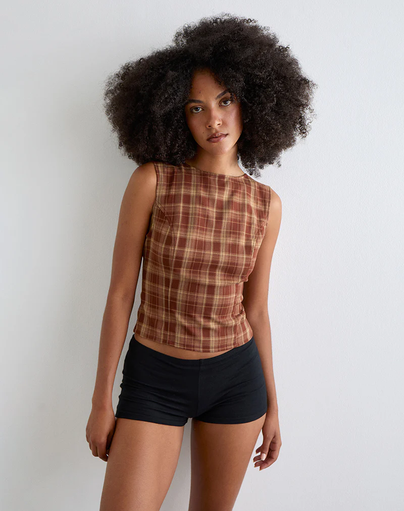 Felia Tie Back Top in Red Check - Image 2