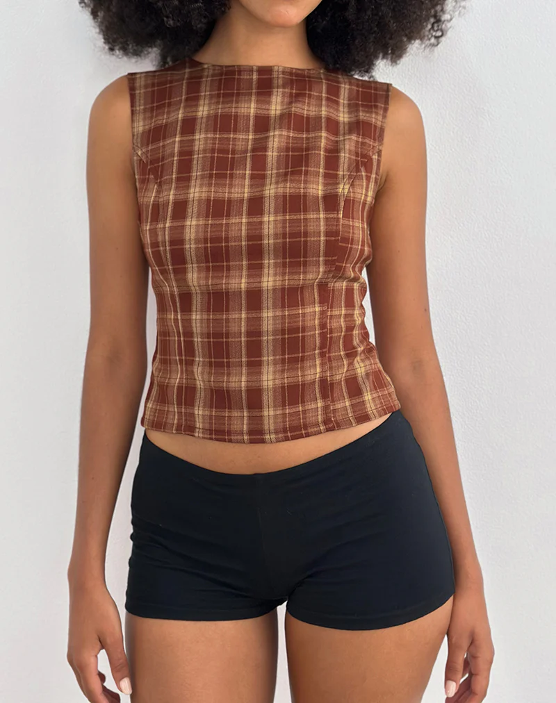 Felia Tie Back Top in Red Check - Image 6