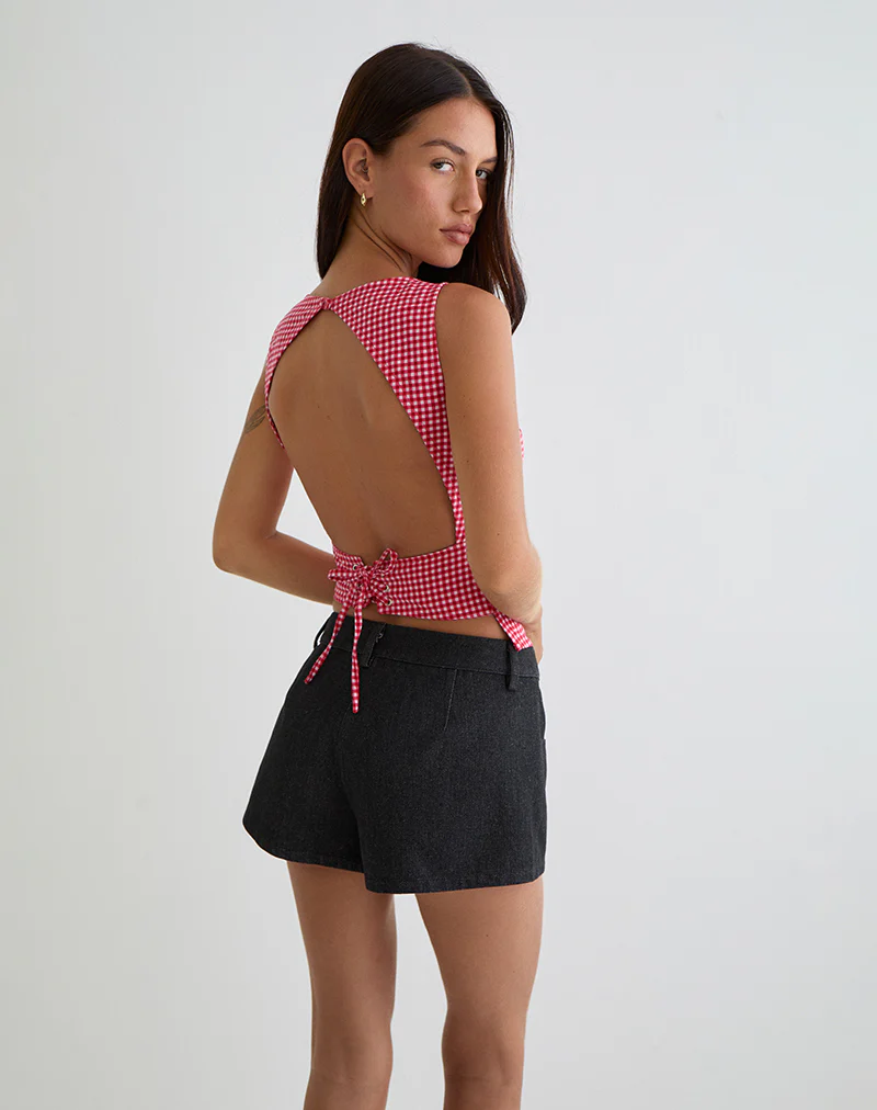 Felia Tie Back Top in Red Gingham - Image 2