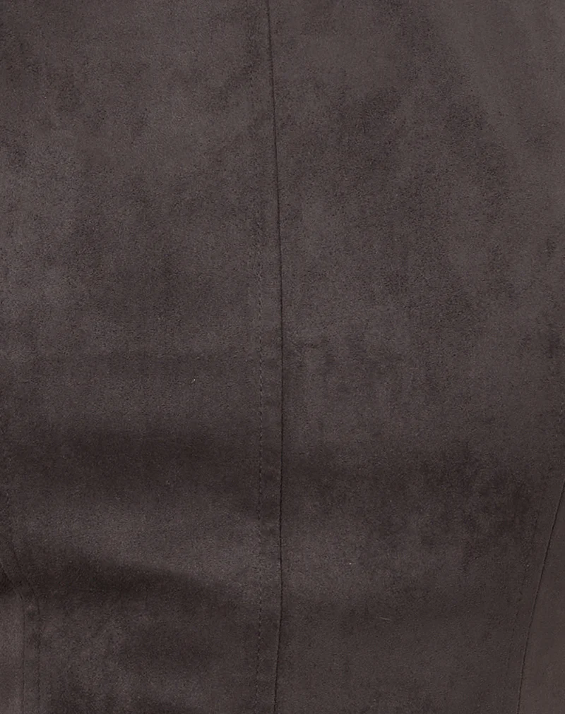 Felia Tie Back Top in Faux Suede Dark Chestnut - Image 5