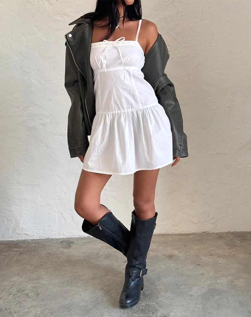Felin Mini Dress in White Poplin - Image 3