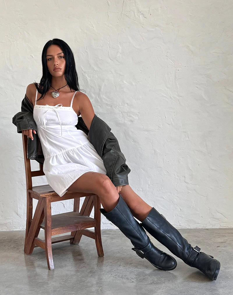 Felin Mini Dress in White Poplin - Image 4