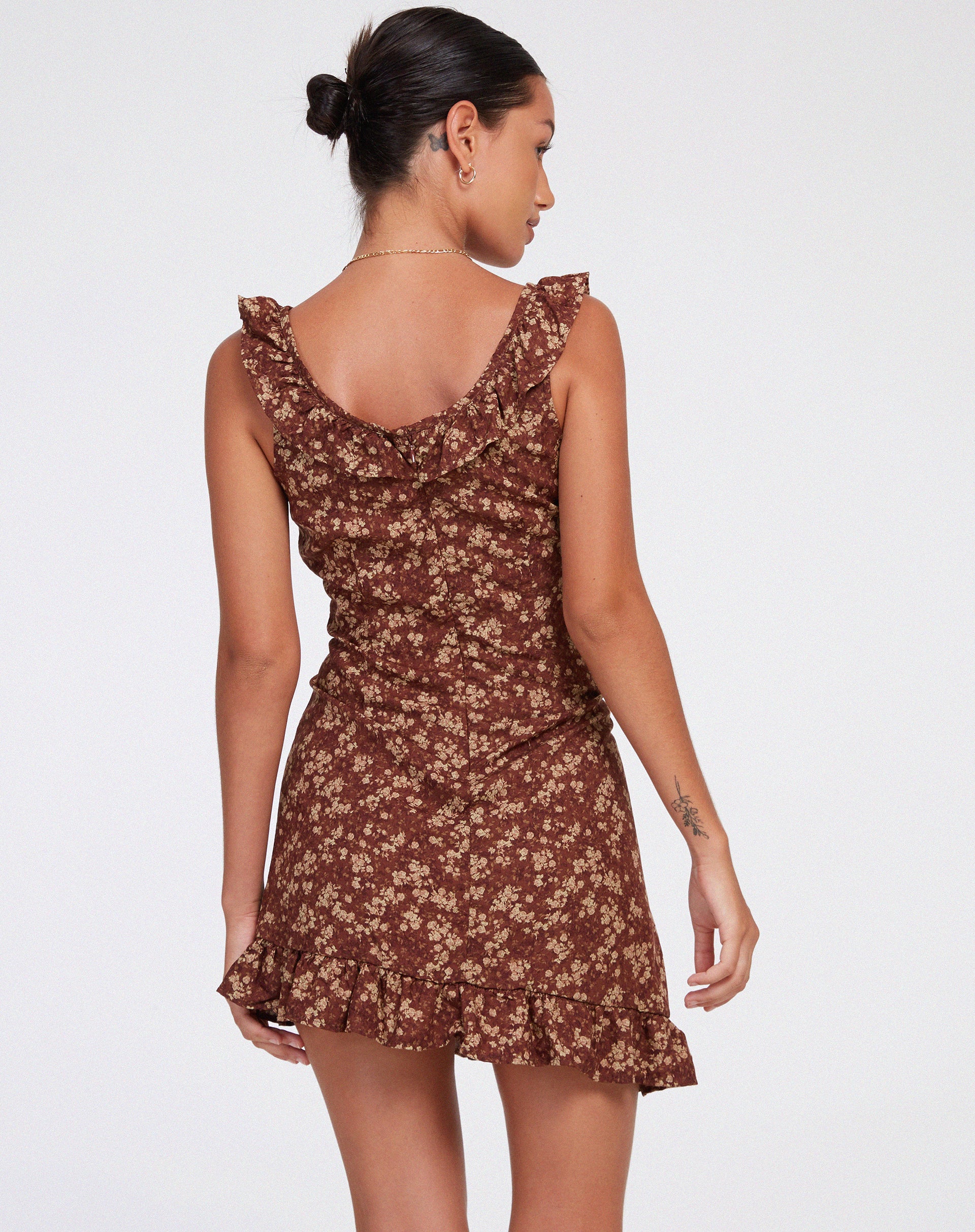 Felirose Slip Dress in Earthy Floral Brown - Image 3