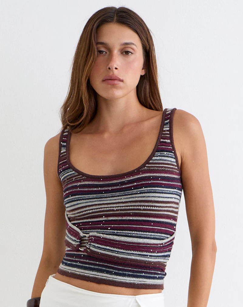 Feraya Top in Horizontal Stripe Maroon Navy Shimmer - Image 3