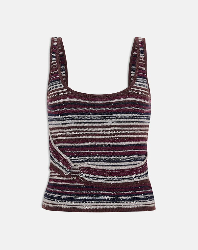 Feraya Top in Horizontal Stripe Maroon Navy Shimmer - Image 5