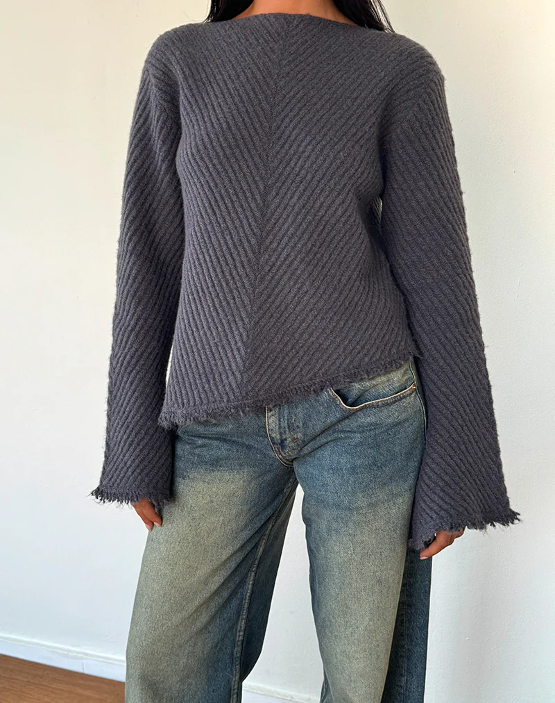 Fergie Asymmetric Knit Jumper in Ocean Storm - Image 2