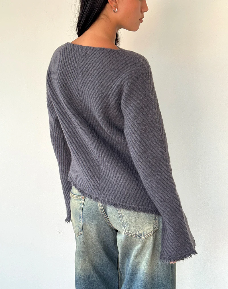 Fergie Asymmetric Knit Jumper in Ocean Storm - Image 3