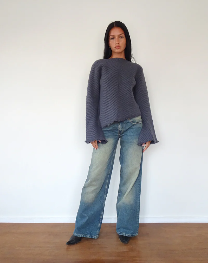 Fergie Asymmetric Knit Jumper in Ocean Storm - Image 5