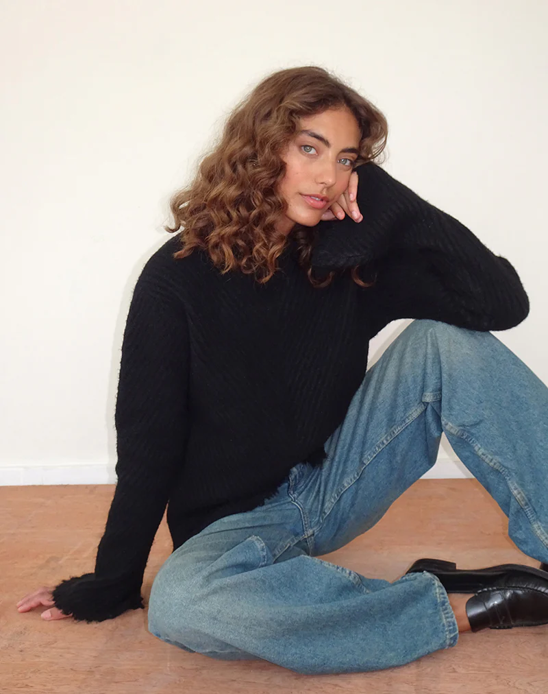Fergie Asymmetric Knit Jumper in Black - Image 3