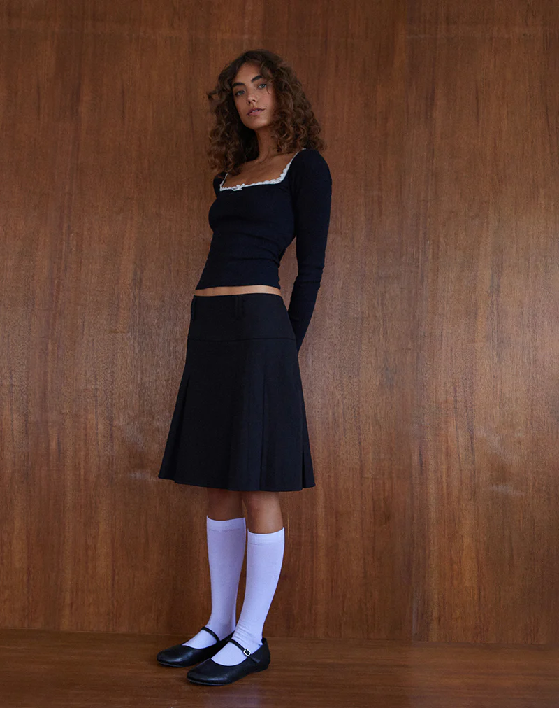 Fermi Pleated Midi Skirt in Tailoring Black - Image 2