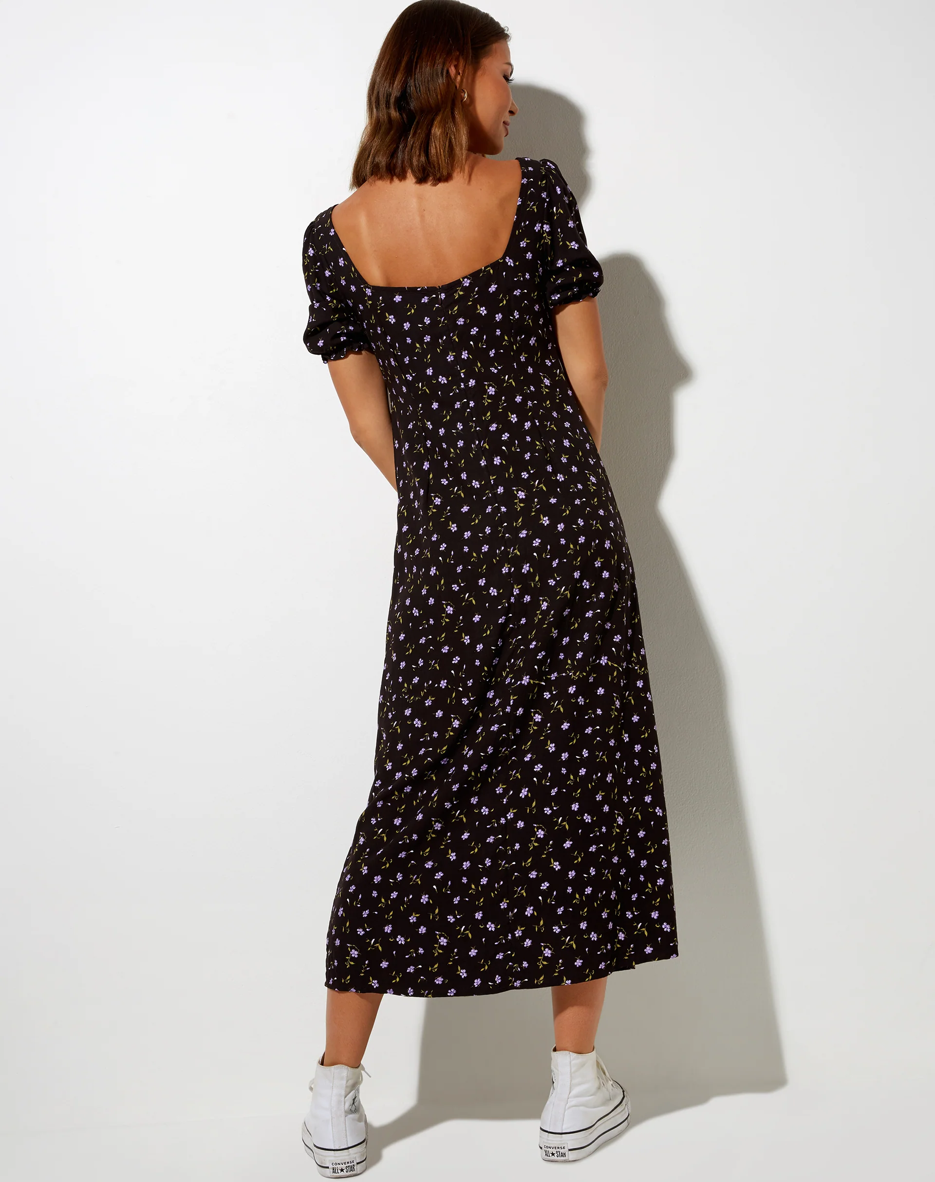 Fernanda Midi Dress in Pretty Petal Coffee and Purple - Image 3