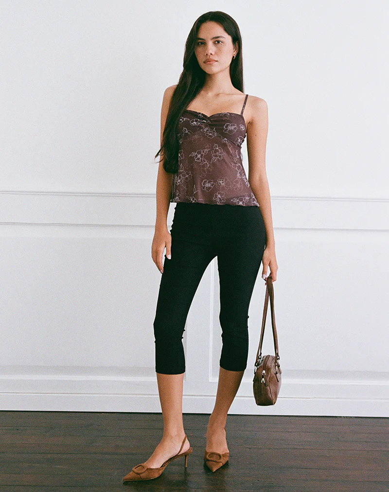 Fierza Cami Top in Doodle Flower Flock Brown - Image 3