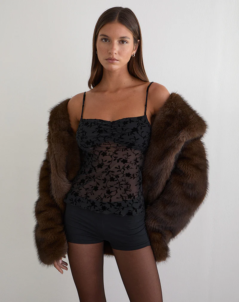 Fierza Cami Top in Pretty Petal Flock Black - Image 2
