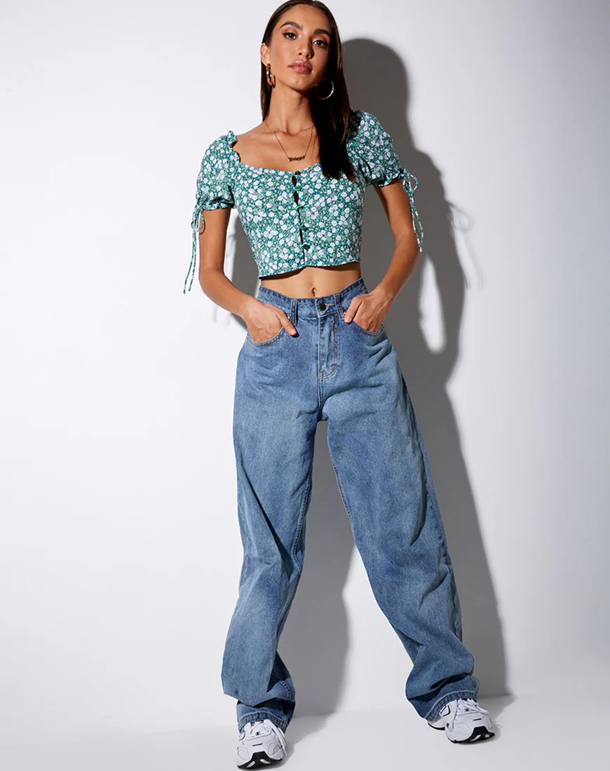 Flaba Top in Floral Field Green - Image 3