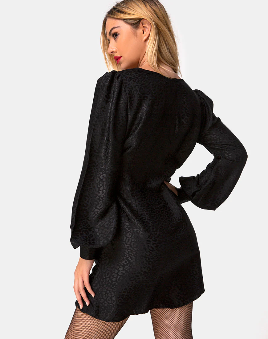 Flara Dress in Satin Cheetah Black - Image 2
