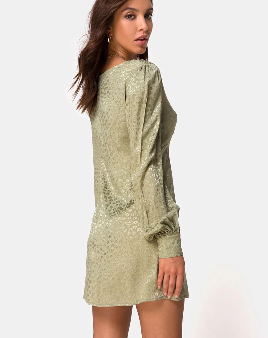 Flara Longsleeve Dress in Satin Ditsy Rose Sage - Image 2