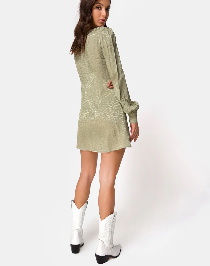 Flara Longsleeve Dress in Satin Ditsy Rose Sage - Image 4