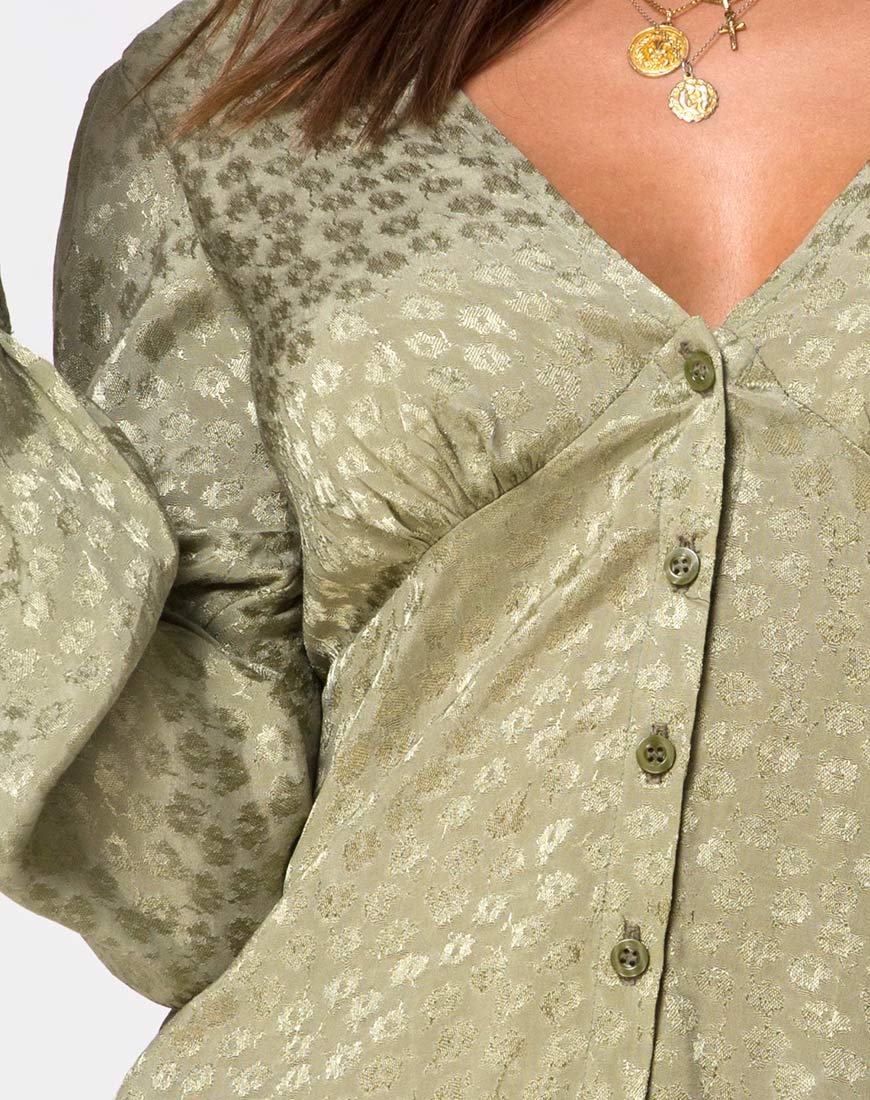 Flara Longsleeve Dress in Satin Ditsy Rose Sage - Image 5