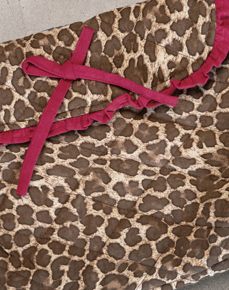 Fold Over Makeup Bag in Leopard with Red Frill Bow - Image 2