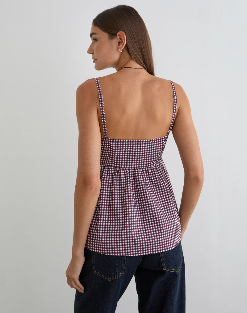 Flika Cami Top in Mini Gingham Wine - Image 5