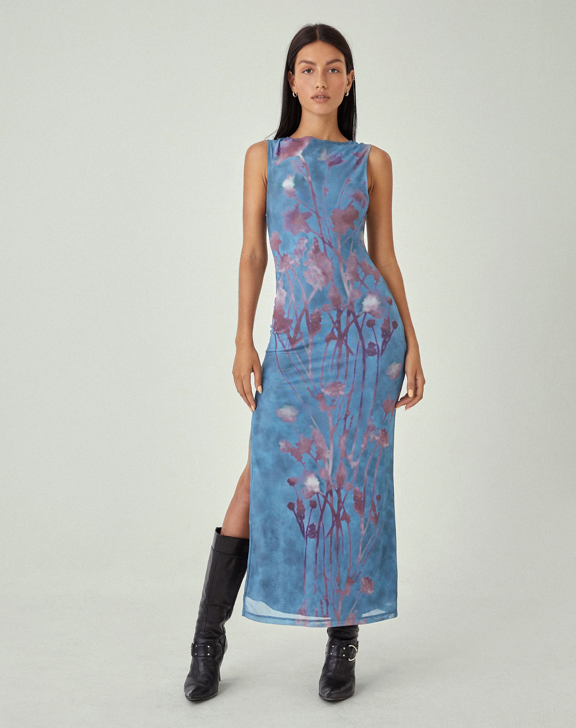 MOTEL X JACQUIE Flo Midi Dress in Lumen Mesh Blue - Image 3