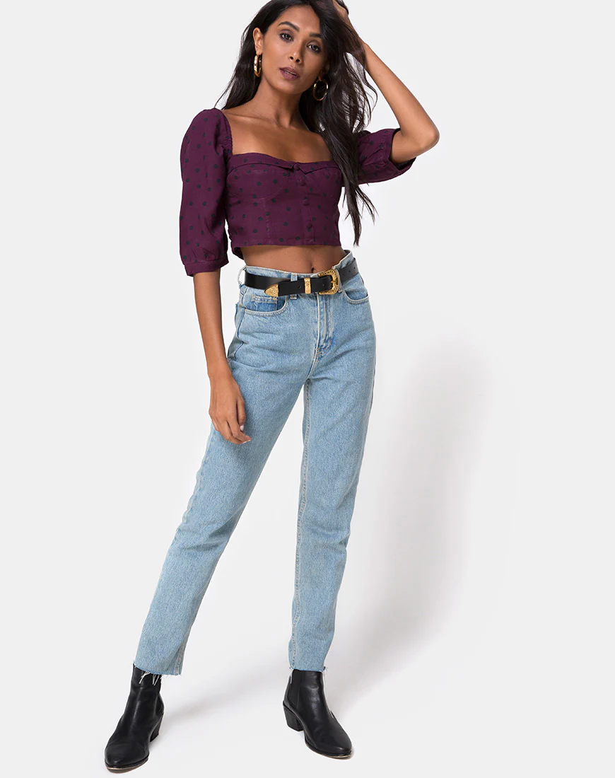 Flory Top in Skater Polka Wine - Image 4