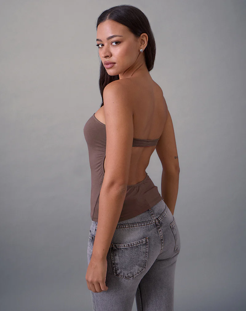 Foster Bandeau Top in Rayon Jersey Deep Taupe - Image 2