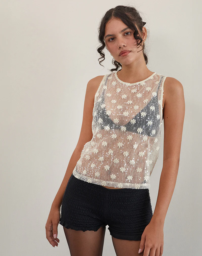 Franka Tank Top in Sequin Lace Ivory - Image 5